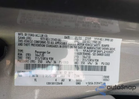 2015 Ford Focus Se from USA, damaged, VIN 1FADP3F26FL210557